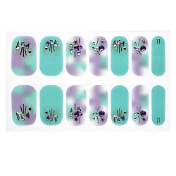 Full Cover Ombre Nails Wraps, Glitter Powder Color Street Nail Strips, Self-Adhesive, for Nail Tips Decorations, Medium Turquoise, 24x8mm, 14pcs/sheet
