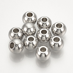 304 Edelstahl-Abstandhalter-Perlen, cadmiumfrei und bleifrei, Runde, Edelstahl Farbe, 8x6.5 mm, Bohrung: 2.5 mm
