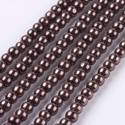 Eco-Friendly Dyed Glass Pearl Round Beads Strands, Grade A, Cotton Cord Threaded, Coconut Brown, 3~3.5mm, Hole: 0.7~1.1mm, about 135pcs/strand, 15 inch