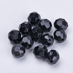 Perline acrilico trasparente, sfaccettato, tondo, nero, 14x13mm, Foro: 1.8 mm, circa 330pcs/500g