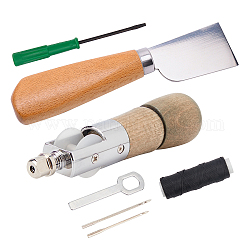 Kit de herramientas de reparación de grapadora manual de punzón de coser de acero inoxidable nbeads, con cuchillo biselador de cuero inoxidable, color mezclado, 1.8~13.3x0.25~2.5 cm, 7 PC / sistema, 1set