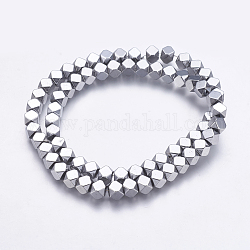 Chapelets de perles en hématite synthétique sans magnétique, facette, carrée, platinée, 6x6x6mm, Trou: 1mm, Environ 70 pcs/chapelet, 15.8 pouce