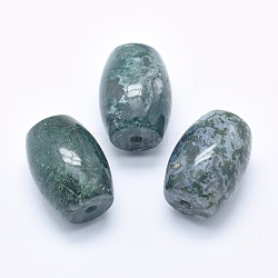 Natur Moos Achat Perlen, halb gebohrt (Löcher auf beiden Seiten), Fass, 24.5~25x18 mm, Bohrung: 2.5~3 mm