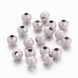 Perles en laiton texturées, ronde, couleur de nickel, taille: environ 4mm de diamètre, Trou: 1mm