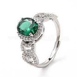 Овальное регулируемое кольцо зеленого кубического циркония, украшения из латуни для женщин, Реальная платина, размер США 7 3/4 (17.9 мм)