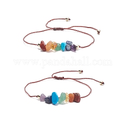 2 pièces 2 styles de bracelets en perles de pierres mélangées naturelles serties de perles en laiton, Bracelets réglables 7 chakra pour femme, diamètre intérieur: 1/2~2-7/8 pouce (1.3~7.2 cm), 1pc / style