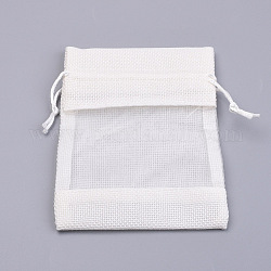 Sacchetti di imballaggio in cotone, borse coulisse, con nastri organza, bianco crema, 14~15x10~11cm