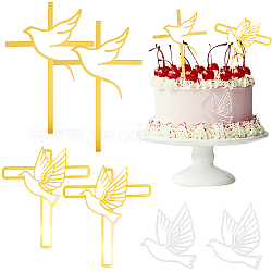 Creatcabin toppers per torta a specchio acrilico, schede inserto torta, per la decorazione di torte, croce con uccello, colore misto, 75~150x88~105x1mm