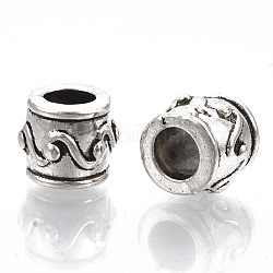 Tibetan Style Alloy European Beads, Large Hole Beads, Cadmium Free & Lead Free, Column with Wavy Pattern, Antique Silver, 8x10mm, Hole: 5mm