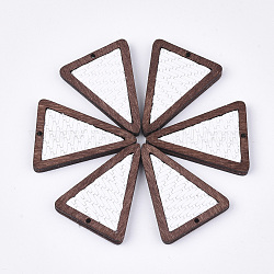 Pendentifs en cuir de vachette écologique, avec du bois teint, triangle, blanc, 35x27x4mm, Trou: 1.4mm