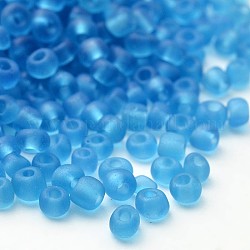 12/0 Frosted Round Glass Seed Beads, Sky Blue, Size: about 2mm in diameter, hole:1mm, about 3304pcs/50g