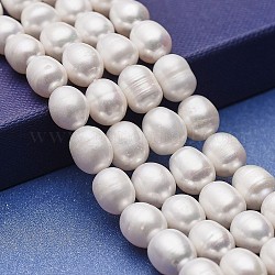 Hebras de perlas de agua dulce cultivadas naturales, patata, blanco, 9~12x8.5~9mm, agujero: 0.5 mm, aproximamente 36~39 pcs / cadena, 14.96~15.35 pulgada (38~39 cm)