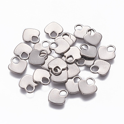 201 Stainless Steel Charms, Stamping Blank Tag, Heart Lock, Stainless Steel Color, 11x10x1mm, Hole: 4x3mm