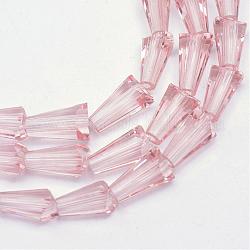 Chapelets de perles en verre transparent, cône, perle rose, 8x4mm, Trou: 1mm, Environ 65~68 pcs/chapelet, 22 pouce
