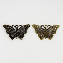 Tibetan Style Big Butterfly Pendant Rhinestone Settings, Lead Free & Nickel Free, Antique Bronze, 67x37x4mm, Hole: 4mm, Fit for 3~5mm Rhinestone