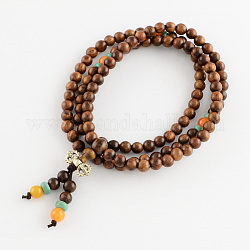Articles à double usage, bois de keva bouddhiste Bulinga de bijoux de style wrap bracelets de perles rondes ou colliers, selle marron, 600mm, 108 pièces / bracelet