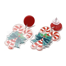 Orecchini pendenti natalizi in acrilico con 304 perno in acciaio inossidabile da donna, canna da zucchero candito, 54x28mm