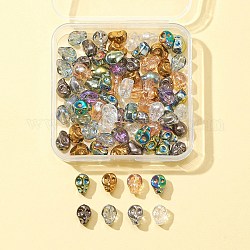 80 pièces 8 couleurs galvanoplastie perles de verre, crane, couleur mixte, 10x8x6~7mm, Trou: 1mm, 10 pcs / couleur