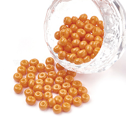 6/0 cuisson de peinture perles rocailles en verre , ronde, orange, 4~4.5x3mm, trou: 1~1.2mm, environ 4500 pcs / sac, environ 450g / sac