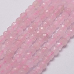Granos naturales de abalorios de cuarzo rosa, facetados, redondo, 4mm, agujero: 1 mm, aproximamente 96 pcs / cadena, 14.9 pulgada ~ 15.1 pulgadas