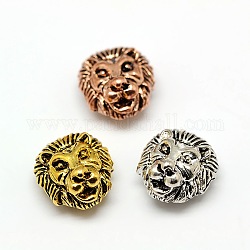 Tibetischen Stil Legierung Tier Löwenkopf-Perlen, Mischfarbe, 13x12x7 mm, Bohrung: 2 mm