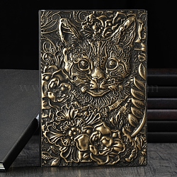Cuaderno de cuero pu en relieve 3d, Diario a5 con motivos de gatos y flores, para material de oficina escolar, Bronce antiguo, 215x145mm