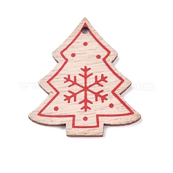 Pappelholz Anhänger, Weihnachtsbaum mit Schneeflocke, für Weihnachten, gefärbt, rauchig, 49.5x42x2.5 mm, Bohrung: 3 mm