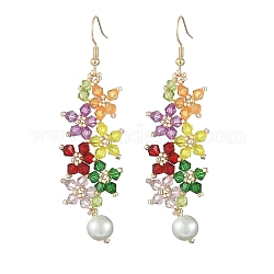Fleur en perles acryliques avec boucles d'oreilles pendantes en perles d'imitation, bijoux en fil d'acier inoxydable doré 304 pour femmes, colorées, 72mm, pin: 0.7 mm