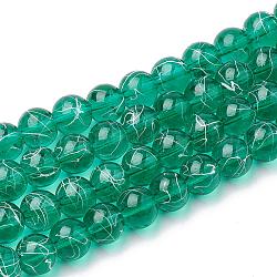 Chapelets de perles en verre transparent drawbench, peint à la bombe, ronde, sarcelle, 10mm, Trou: 1.3~1.6mm, 31.4 pouce