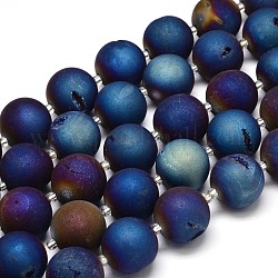 Rondes galvaniques Druzy naturelle perles de cristal géode de quartz brins, Grade a, bleu plaqué, 16mm, Trou: 1mm, Environ 21 pcs/chapelet, 16 pouce