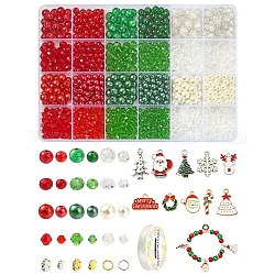 Kit de fabrication de bracelets de Noël bricolage, y compris des perles acryliques en verre et en imitation de perles, Pendentifs d'émail en alliage, canne en bonbon, arbre, père Noël et renne, couleur mixte