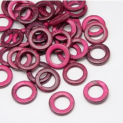 Dyed Wood Jewelry Findings Coconut Linking Rings, Deep Pink, 20~23x2~5mm