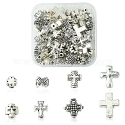 80 pièces 8 perles en alliage de style tibétain, croix, argent antique, 8~14x6.5~12x3~5mm, Trou: 1.5~2mm, 10 pièces / style