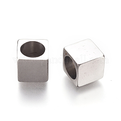 304 perline in acciaio inossidabile, cubo, colore acciaio inossidabile, 8x8x8.8mm, Foro: 6 mm e 1.2 mm