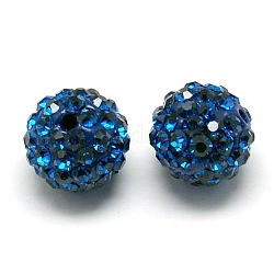 Pave bolas de discoteca, Abalorios de Diamante de imitación de arcilla polímero, Grado A, redondo, capri azul, pp14 (2~2.1 mm), 10mm, agujero: 1.0~1.2 mm