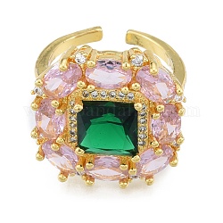 Anello a polsino aperto ovale colorato con zirconi cubici, anello grosso in ottone per donna, vero placcato oro 18k, misura degli stati uniti 6 3/4 (17.1mm)