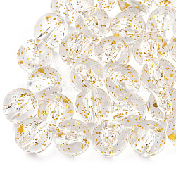 Perles en acrylique transparente, avec de la poudre de paillettes, ronde, or, 10mm, trou: 1.8 mm, environ 960 pcs / 500 g