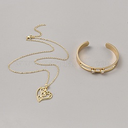 Parure di gioielli in ottone con zirconi, collane con ciondolo a forma di cuore e braccialetti, oro, 17.32 pollice (44 cm), 46x56.5mm, 2 pc / set