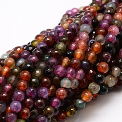 Facettierte natürliche Achat runde Perlen Stränge, gefärbt, Farbig, 6 mm, Bohrung: 1 mm, ca. 64 Stk. / Strang, 14.7 Zoll