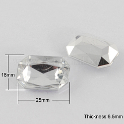 Acrylic Rhinestone Pointed Back Cabochons, No Hole, Faceted, Rectangle Octagon, Clear, 25x18x6.5mm, about 200pcs/bag
