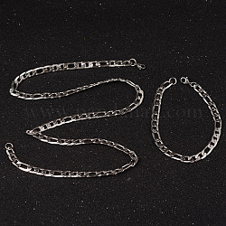 304 figaro en acier inoxydable chaînes colliers et des bracelets ensembles de bijoux, avec fermoir pince de homard, facette, couleur inoxydable, 23.42 pouce (595 mm), 215 mm (8-1/2 pouces), 6.8mm
