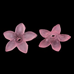 Flower Pink Frosted Dyed Transparent Acrylic Beads, about 17mm long, 16.5mm wide, 4mm thick, hole: 1.5mm