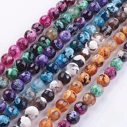 Natural Agate Beads Strands, Dyed & Heated, Faceted, Round, Mixed Color, 9~10mm, Hole: 1mm, about 37~39pcs/strand, 13.7 inch~14.9 inch(35~38cm)