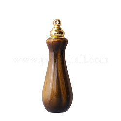 Flacon de parfum oeil de tigre naturel gros pendentifs, pour l'huile essentielle, parfum, avec les accessoires en laiton de tonalité d'or, bouteille déesse de la miséricorde, 5.5x2 cm