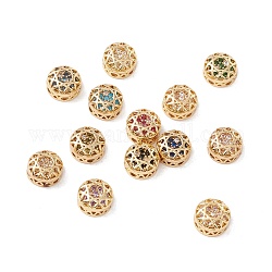 Eco-friendly Brass Cubic Zirconia Multi-Strand Links, Nickel Free, Rack Plating, Cadmium Free & Lead Free, Flat Round, Mixed Color, 8x4.5mm, Hole: 1.2mm