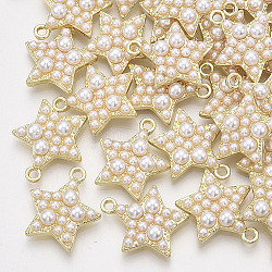 Colgantes de perlas de imitación de plástico abs, fornituras de aleación, estrella, la luz de oro, 19x17x5mm, agujero: 1.8 mm