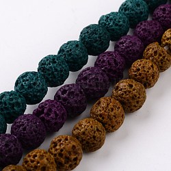 Brins de perles de roche de lave naturelle ronde teints, couleur mixte, 10mm, Trou: 1mm, Environ 40 pcs/chapelet, 15.7 pouce