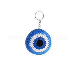 Llaveros de mal de ojo de ganchillo de algodón, con anillos de la aleación, para la decoración del arte del bolso del bolso del coche, azul real, 11x6 cm
