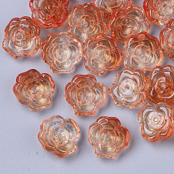 Perles de verre peintes par pulvérisation transparent, avec de la poudre de paillettes, fleur, corail, 13.5x12.5x5.5mm, Trou: 1.2mm