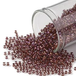 Toho perles de rocaille rondes, Perles de rocaille japonais, (186) cristal lustré de couleur intérieure / doublé terre cuite, 11/0, 2.2mm, Trou: 0.8mm, environ 1110 pcs/10 g